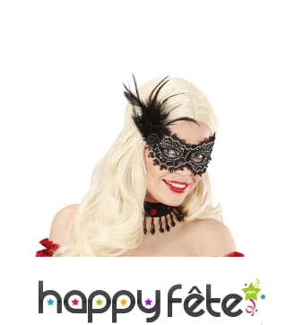 Loup noir doré avec plume et rose noire