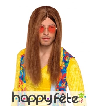 Longue perruque brune et lisse de hippie