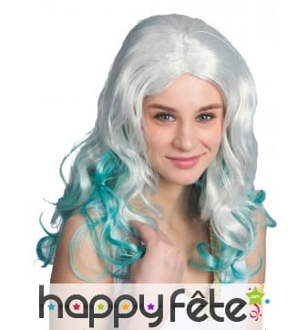 Longue perruque de sirène avec mèches vertes