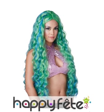 Longue perruque de sirène verte bouclée