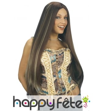 Longue perruque lisse auburn avec mèches blondes