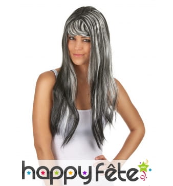 Longue perruque noire balayage blanc