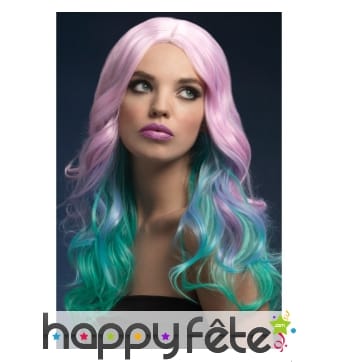 Longue perruque ondulée multicolore