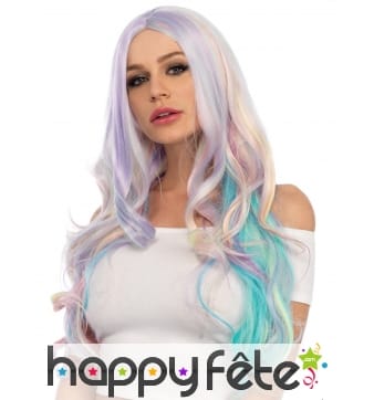 Longue perruque pastelle ondulée, luxe