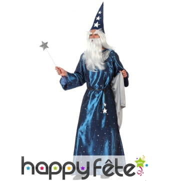 Longue robe bleue de magicien pour homme