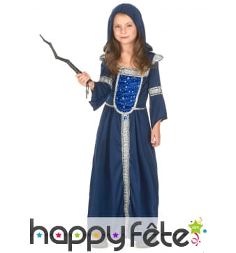 Longue robe bleue médiévale pour enfant