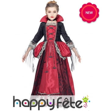 Longue robe de fille vampire élégante, rouge noire