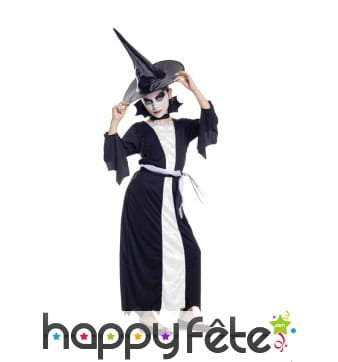 Longue robe de petite sorcière noire et blanche