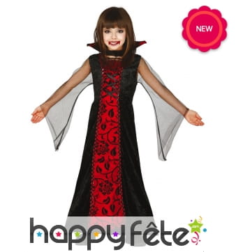 Longue robe de vampire noire et rouge pour enfant