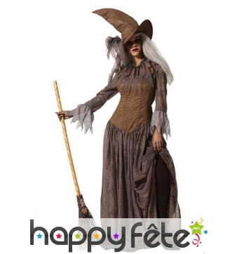 Longue robe marron de sorcière avec chapeau