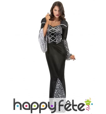 Longue robe noire avec motifs de femme vampire