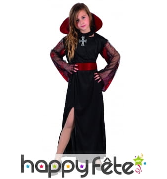 Longue robe noire de vampire pour fillette