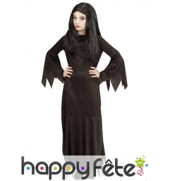 Longue robe noire unie pointue de sorcière, fille