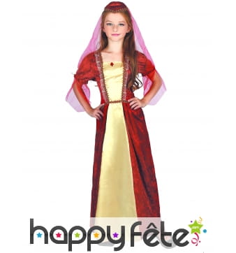 Longue robe rouge et jaune médiévale pour fille