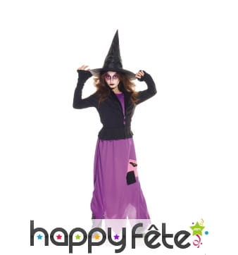 Longue robe violette de sorcière pour enfant