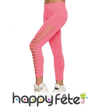 Legging strech troué rose fluo pour femme
