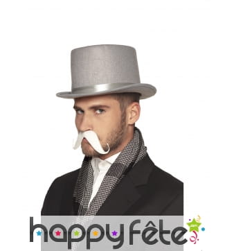 Moustache blanche guidon adhésive pour homme