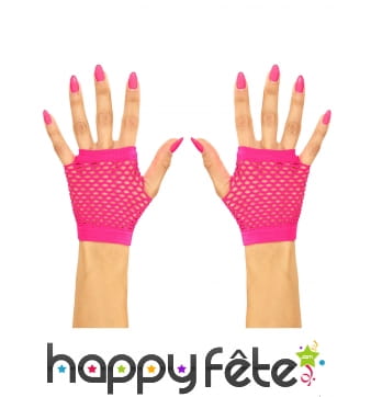 Mitaines courtes résilles rose