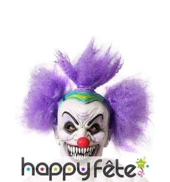 Masque de clown fou avec cheveux violet, adulte