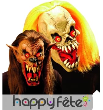 Masque de monstre avec yeux lumineux et perruque