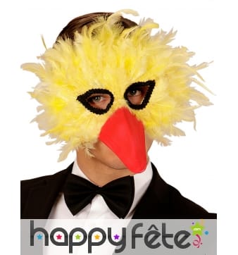 Masque d'oiseau jaune avec plumes
