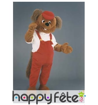 Mascotte ecureuil en salopette