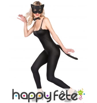 Masque, noeud pap et queue de chat noir dentelle