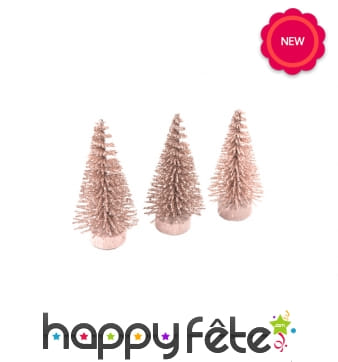 Minis sapins de table rose or de 5,5cm, par 3