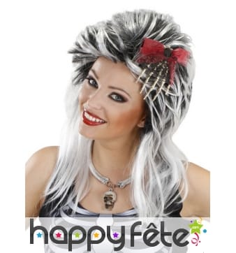 Main squelette sur pince à cheveux et ruban rouge