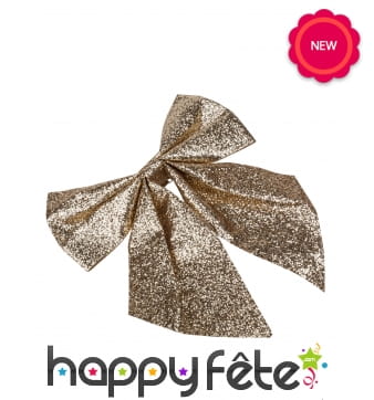 Noeud couleur champagne pailleté de 28cm