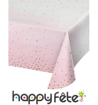 Nappe en Papier Rose à Pois Dorés 137x259 cm