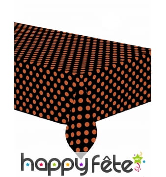 Nappe noire à pois orange de 134x274cm