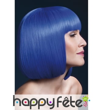 Perruque bob bleue marine élégante avec frange