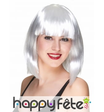 Perruque blanche carré mi-long lisse frange droite
