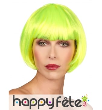 Perruque bob courte jaune fluo