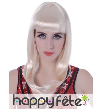 Perruque blonde mi-longue avec frange droite