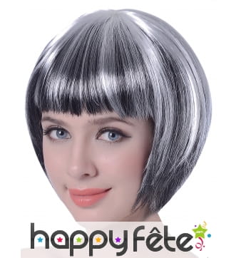 Perruque carré court blanc mèches noires