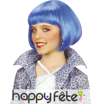 Perruque carré court bleue pour enfant