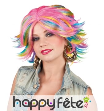 Perruque carré court de mèches multicolores