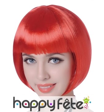 Perruque carré court rouge avec frange droite