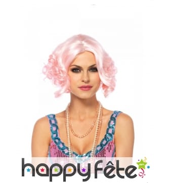 Perruque courte Charleston rose ondulée, luxe