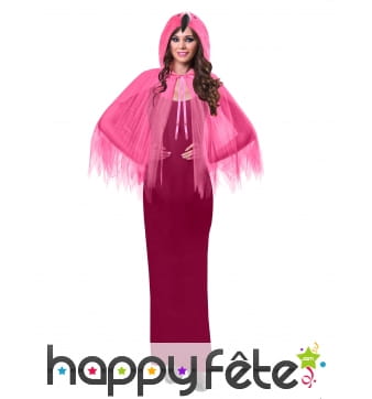 Petite cape en voile rose avec capuche pour femme