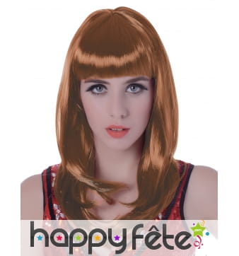 Perruque châtain mi-longue à frange droite