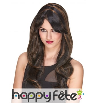 Perruque châtain ondulée balayage miel, luxe