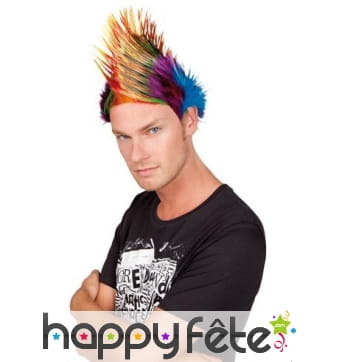 Perruque crête punk multicolore