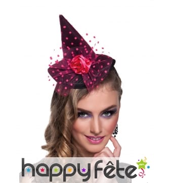 Petit chapeau pointu noir voile rose