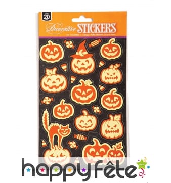 Planche de 20 stickers citrouille phosphorescent
