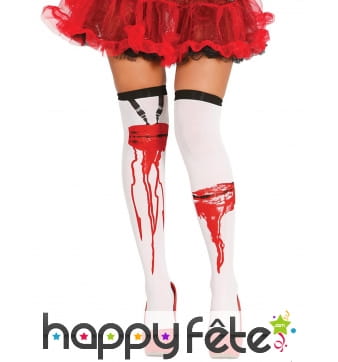 Paire de bas blanc avec coupures ensanglantées