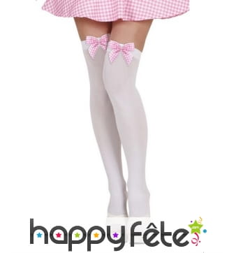 Paire de bas blancs avec noeuds rose vichy