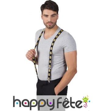 Paire de bretelles imprimé dollar doré